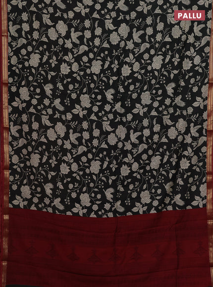 Black & Maroon Muslin Silk - Prints