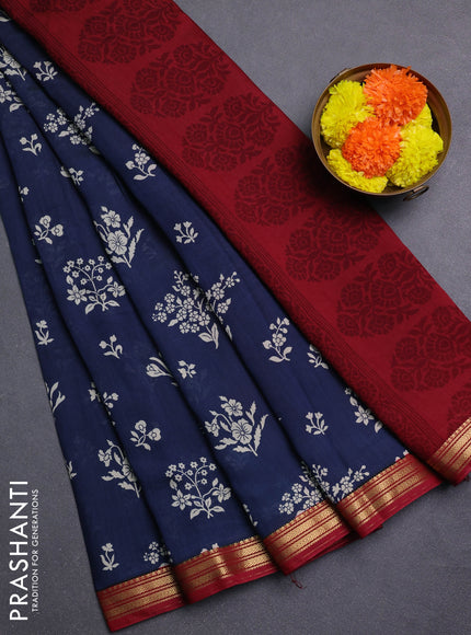 Blue & Maroon Muslin Silk - Prints