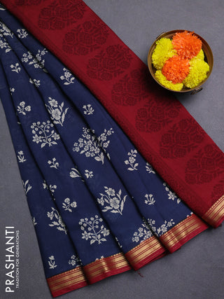 Blue & Maroon Muslin Silk - Prints