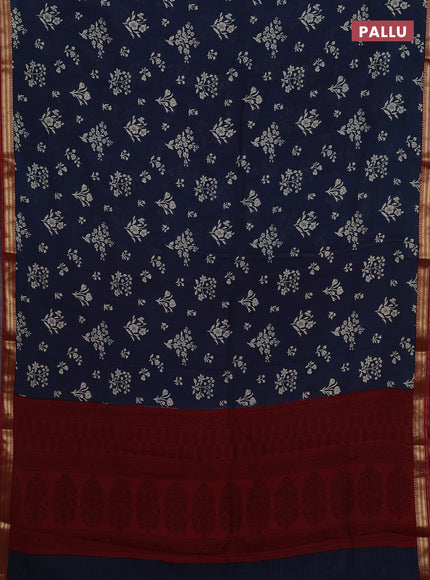 Blue & Maroon Muslin Silk - Prints