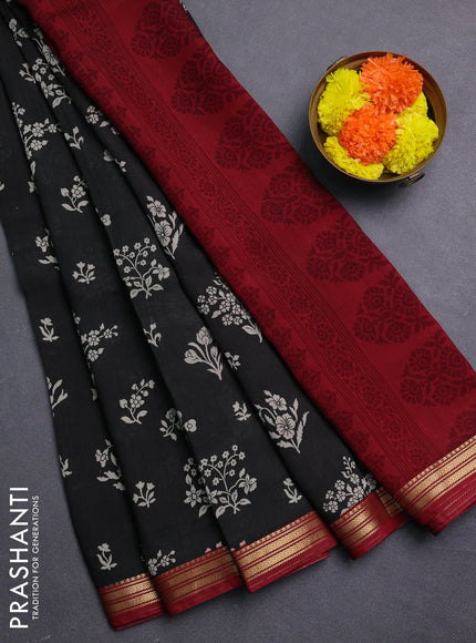 Black & Maroon Muslin Silk - Prints