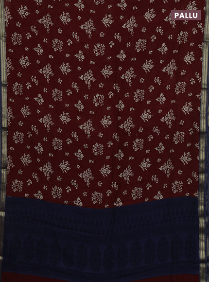 Maroon & Peacock Blue Muslin Silk - Prints