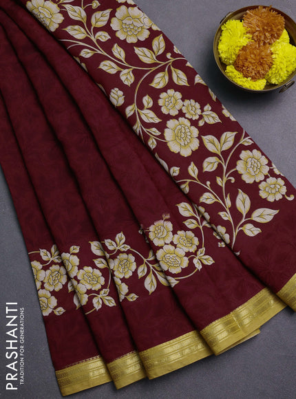 Maroon & Mustard Yellow Muslin Silk - Prints
