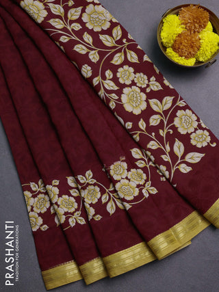 Maroon & Mustard Yellow Muslin Silk - Prints