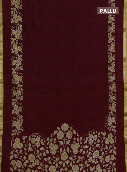 Maroon & Mustard Yellow Muslin Silk - Prints