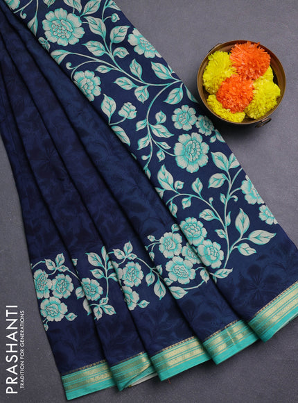 Peacock Blue & Teal Green Muslin Silk - Prints