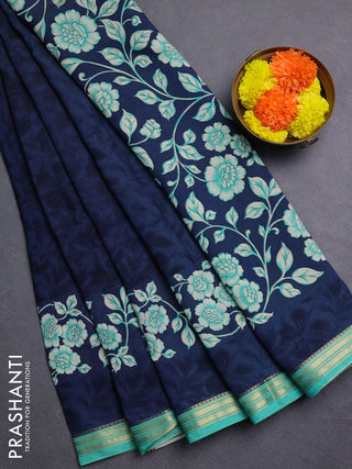 Peacock Blue & Teal Green Muslin Silk - Prints