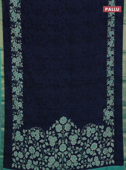 Peacock Blue & Teal Green Muslin Silk - Prints