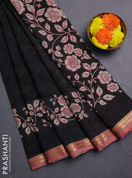Black & Peach Muslin Silk - Prints