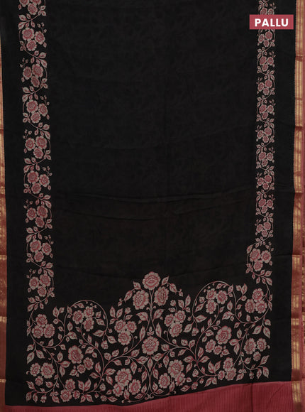 Black & Peach Muslin Silk - Prints