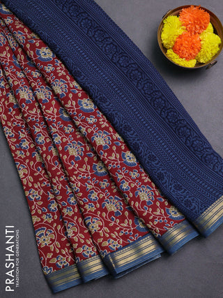 Maroon & Grey Muslin Silk - Prints