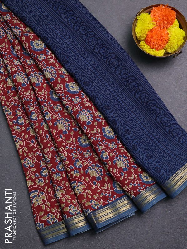 Maroon & Grey Muslin Silk - Prints