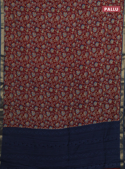 Maroon & Grey Muslin Silk - Prints