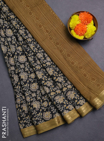 Black & Mustard Green Muslin Silk - Prints