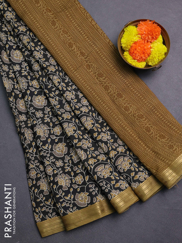 Black & Mustard Green Muslin Silk - Prints