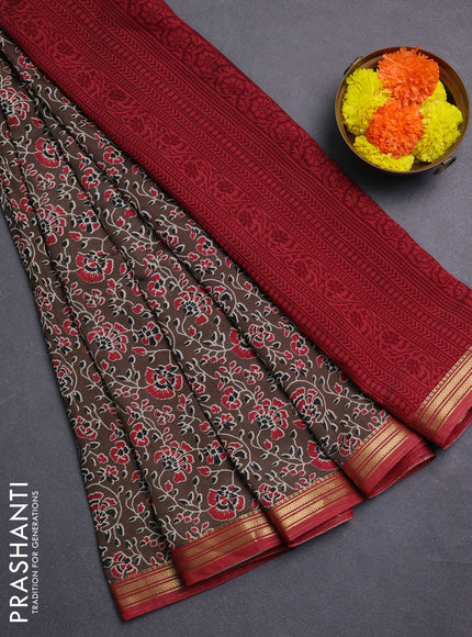 Brown & Maroon Muslin Silk - Prints