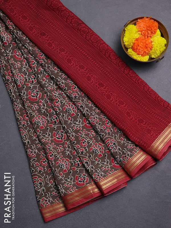 Brown & Maroon Muslin Silk - Prints