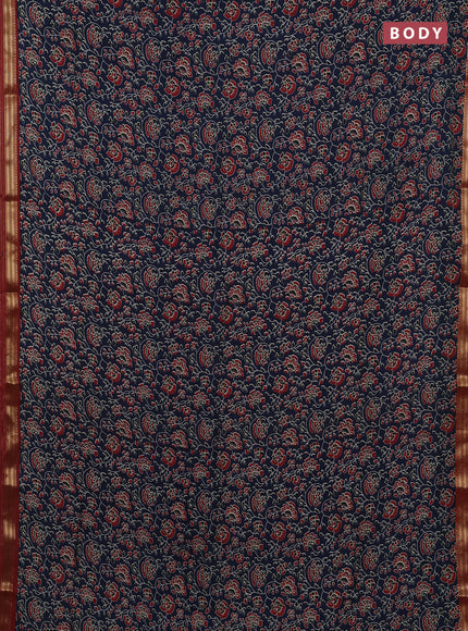 Navy Blue & Maroon Muslin Silk - Prints