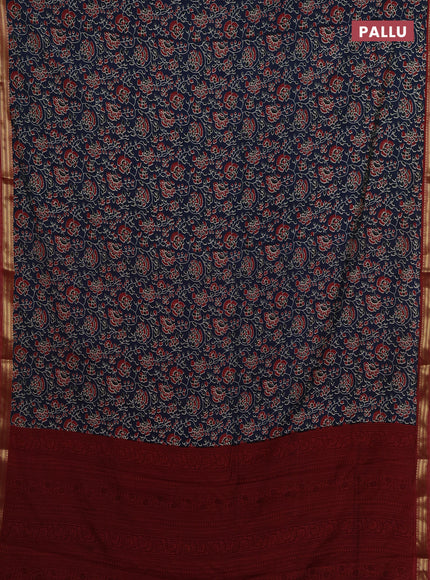 Navy Blue & Maroon Muslin Silk - Prints