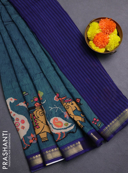 Peacock Blue & Blue Muslin Silk - Prints