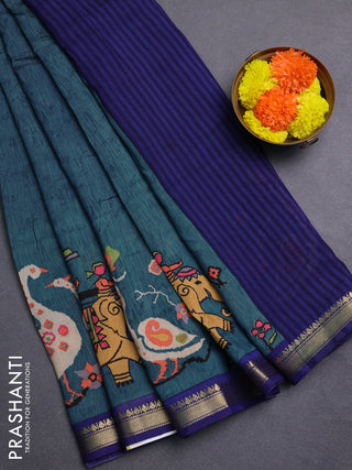 Peacock Blue & Blue Muslin Silk - Prints