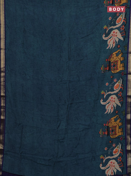 Peacock Blue & Blue Muslin Silk - Prints