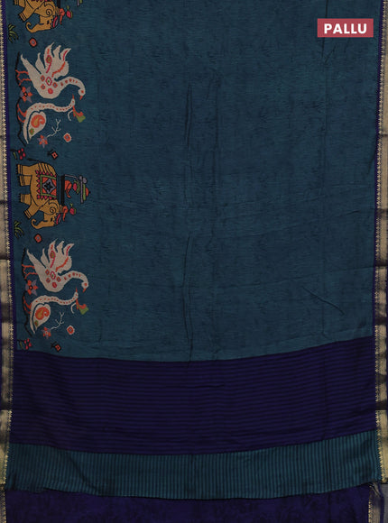 Peacock Blue & Blue Muslin Silk - Prints