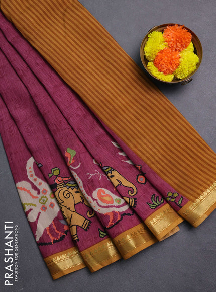 Mauve Pink & Mustard Yellow Muslin Silk - Prints