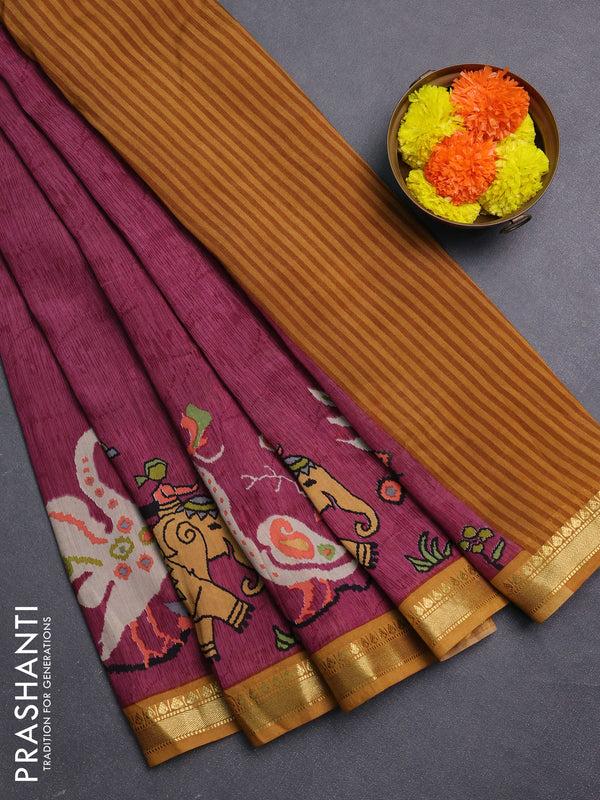 Mauve Pink & Mustard Yellow Muslin Silk - Prints