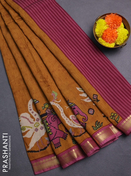Mustard Yellow & Mauve Pink Muslin Silk - Prints