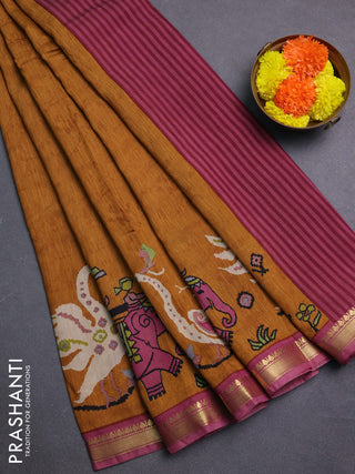 Mustard Yellow & Mauve Pink Muslin Silk - Prints