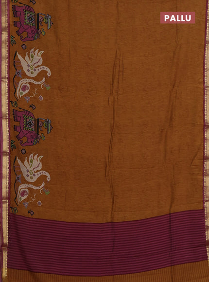 Mustard Yellow & Mauve Pink Muslin Silk - Prints