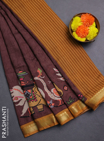 Brown & Mustard Yellow Muslin Silk - Prints