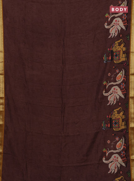 Brown & Mustard Yellow Muslin Silk - Prints