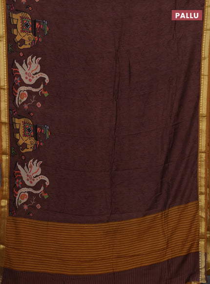Brown & Mustard Yellow Muslin Silk - Prints