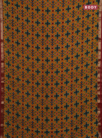 Mustard Yellow & Maroon Muslin Silk - Prints