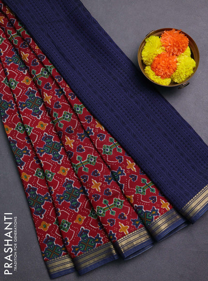 Maroon & Peacock Blue Muslin Silk - Prints