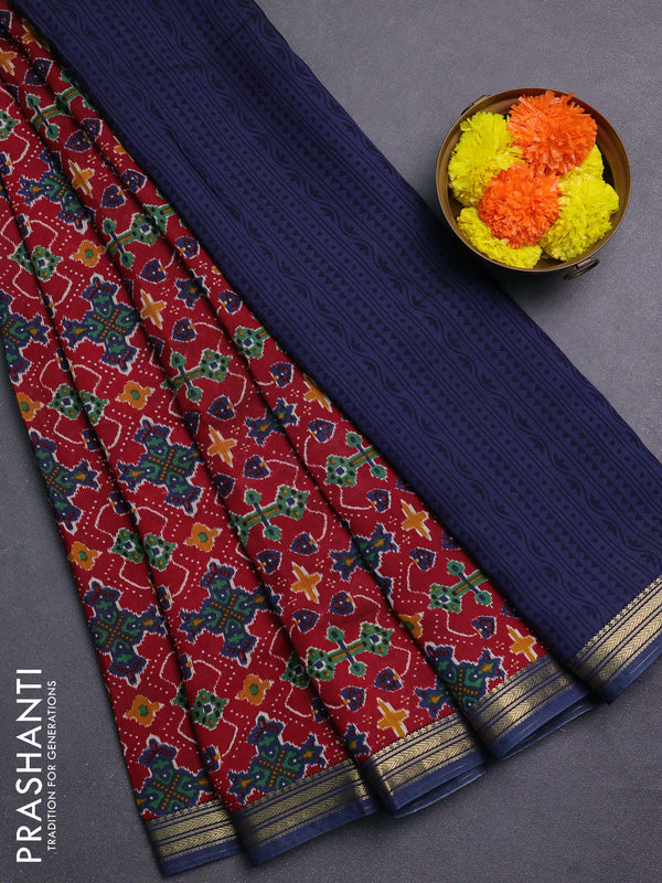 Maroon & Peacock Blue Muslin Silk - Prints