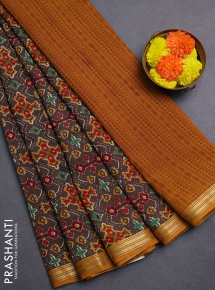 Brown & Mustard Yellow Muslin Silk - Prints