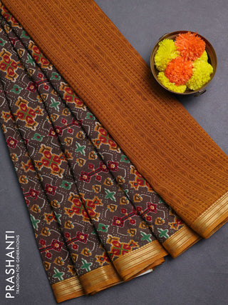 Brown & Mustard Yellow Muslin Silk - Prints