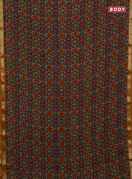 Brown & Mustard Yellow Muslin Silk - Prints