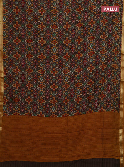 Brown & Mustard Yellow Muslin Silk - Prints