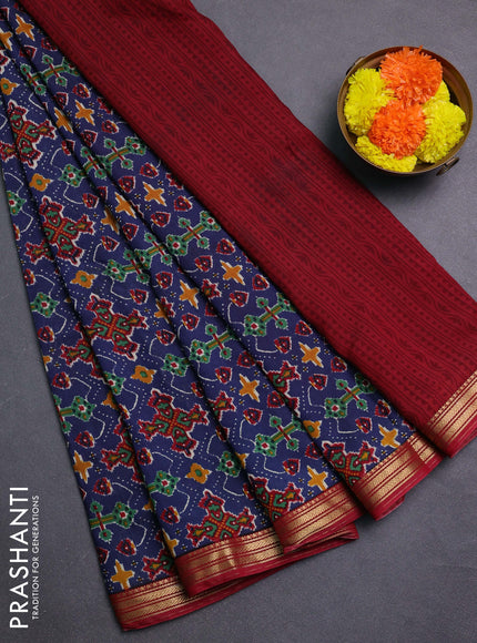 Peacock Blue & Maroon Muslin Silk - Prints