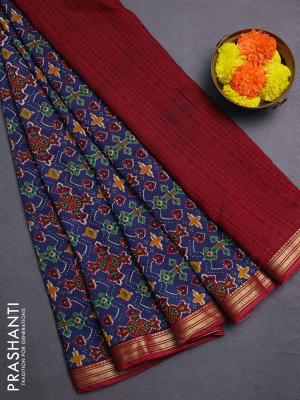 Peacock Blue & Maroon Muslin Silk - Prints