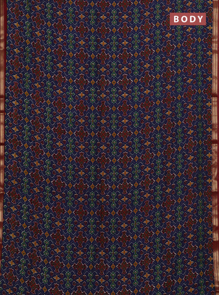 Peacock Blue & Maroon Muslin Silk - Prints