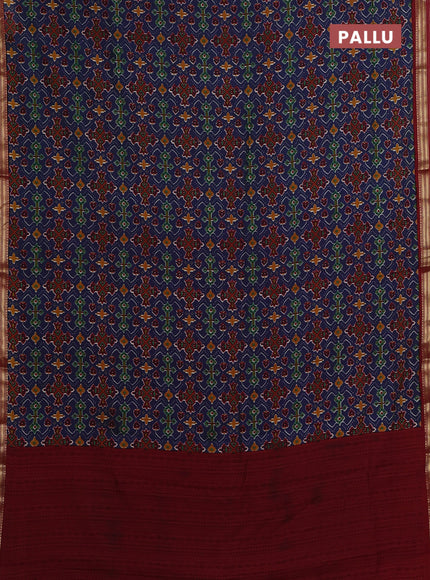 Peacock Blue & Maroon Muslin Silk - Prints
