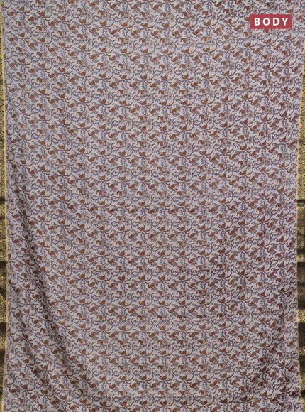 Off White & Grey Semi Mysore Silk Saree - Prints
