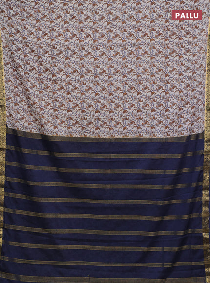 Off White & Grey Semi Mysore Silk Saree - Prints