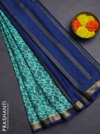 Teal Green & Blue Semi Mysore Silk Saree - Prints