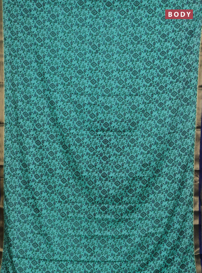 Teal Green & Blue Semi Mysore Silk Saree - Prints